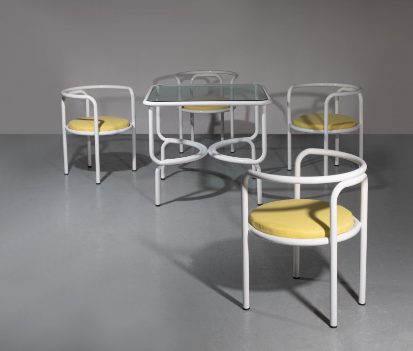 Gae AULENTI 1927-2012 Suite de quatre chaises et une table de la série "Locus Solus" - 1964