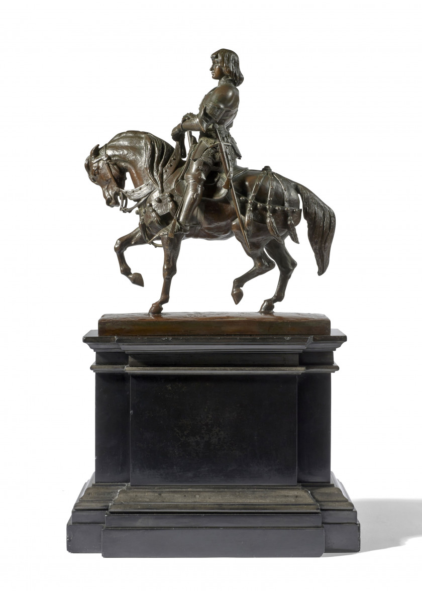 Antoine-Louis BARYE Paris, 1795 - 1875 Cavalier du XVe siècle Bronze à patine brune