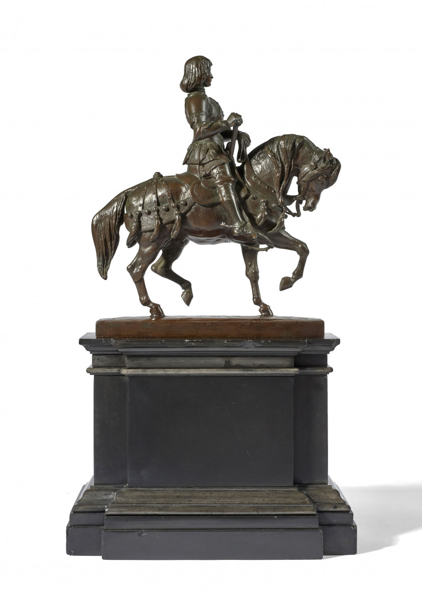 Antoine-Louis BARYE Paris, 1795 - 1875 Cavalier du XVe siècle Bronze à patine brune