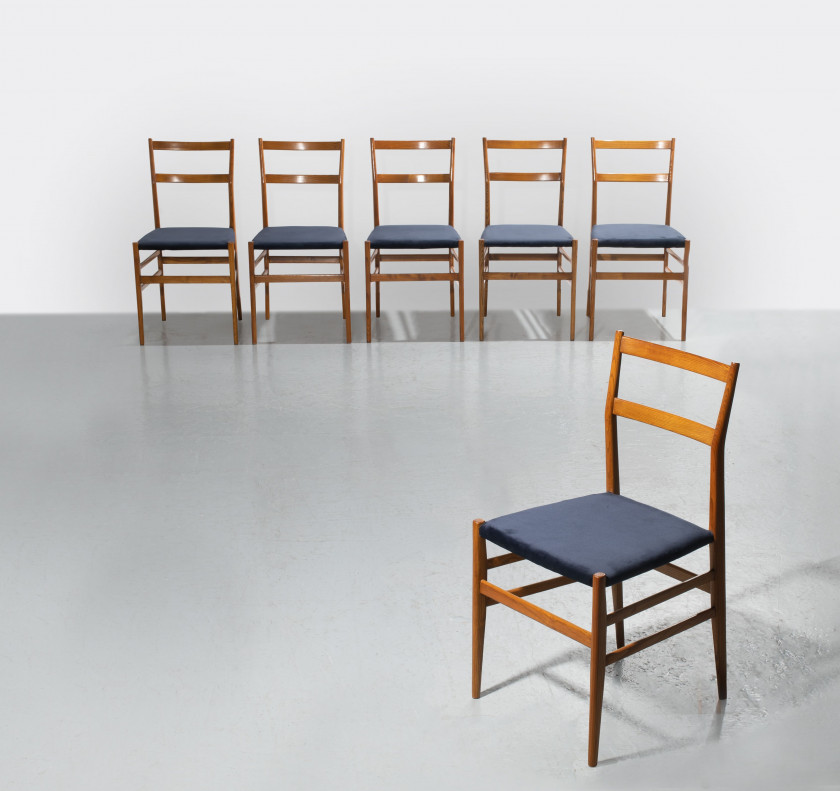 Gio PONTI 1891-1979 Suite de six chaises mod. 646 dites "Leggera" - modèle créé en 1942