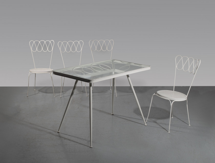 Gio PONTI 1891-1979 Suite de quatre chaises dites "À dossier en volute" - modèle créé en 1936