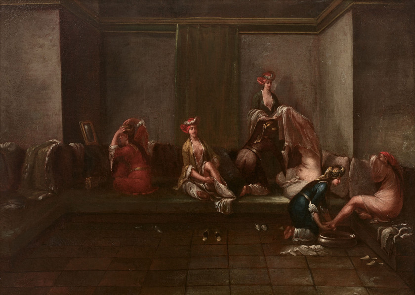 Jean-Baptiste VANMOUR Valenciennes, 1671 - Constantinople, 1737 Le bain au harem Huile sur toile