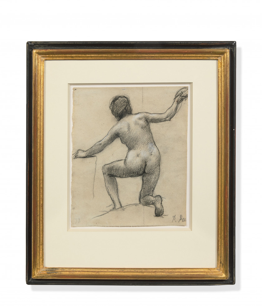 Pierre PUVIS DE CHAVANNES Lyon, 1824 - Paris, 1898 Nu féminin de dos, étude pour 'L'Eté' Crayon noir, estompe et rehauts de craie bl
