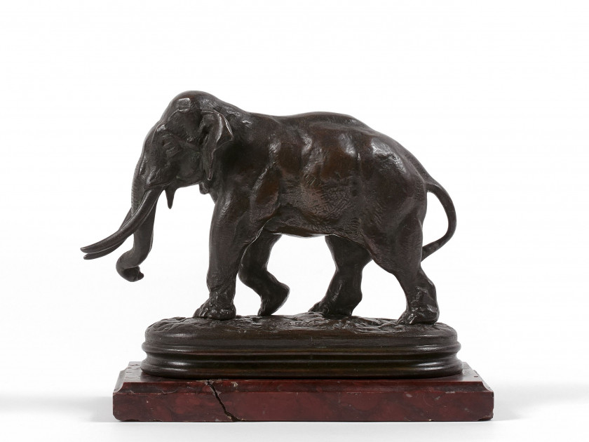 Antoine-Louis BARYE Paris, 1795 - 1875 Elephant d'Asie Bronze à patine brun nuancé