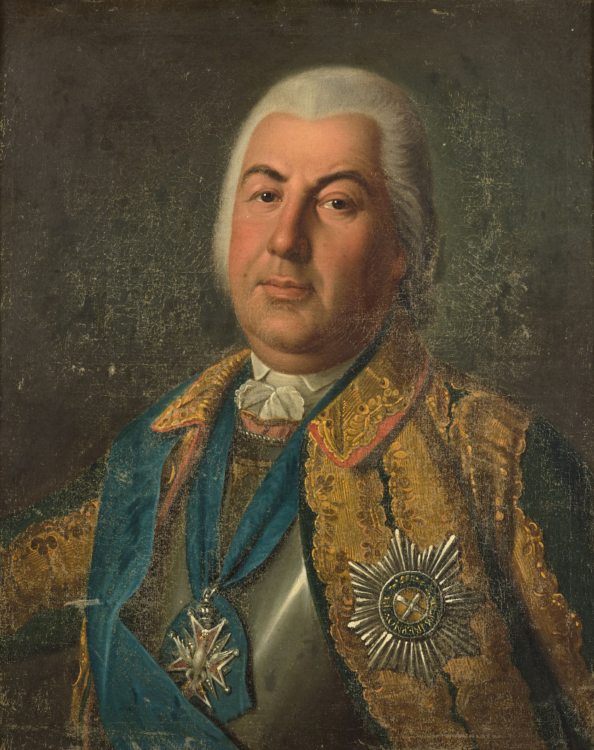 Ecole du XVIIIe siècle  Portrait de Piotr Saltykov (1697-1772), feld-maréchal de l'Empire russe Huile sur toile