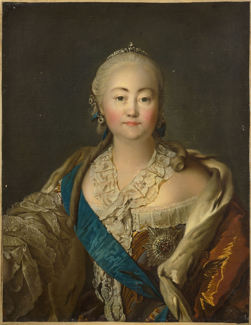 Ecole française du XVIIIe siècle Atelier de Louis Tocqué Portrait d'Elisabeth Iere, impératrice de Russie Huile sur toile