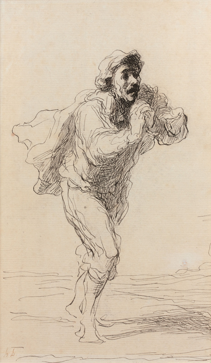 Honoré DAUMIER Marseille, 1808 - Valmondois, 1879 Recto : Cri d'alarme sur la grève ; Verso : Etude pour le bas de la robe d'un avoc.