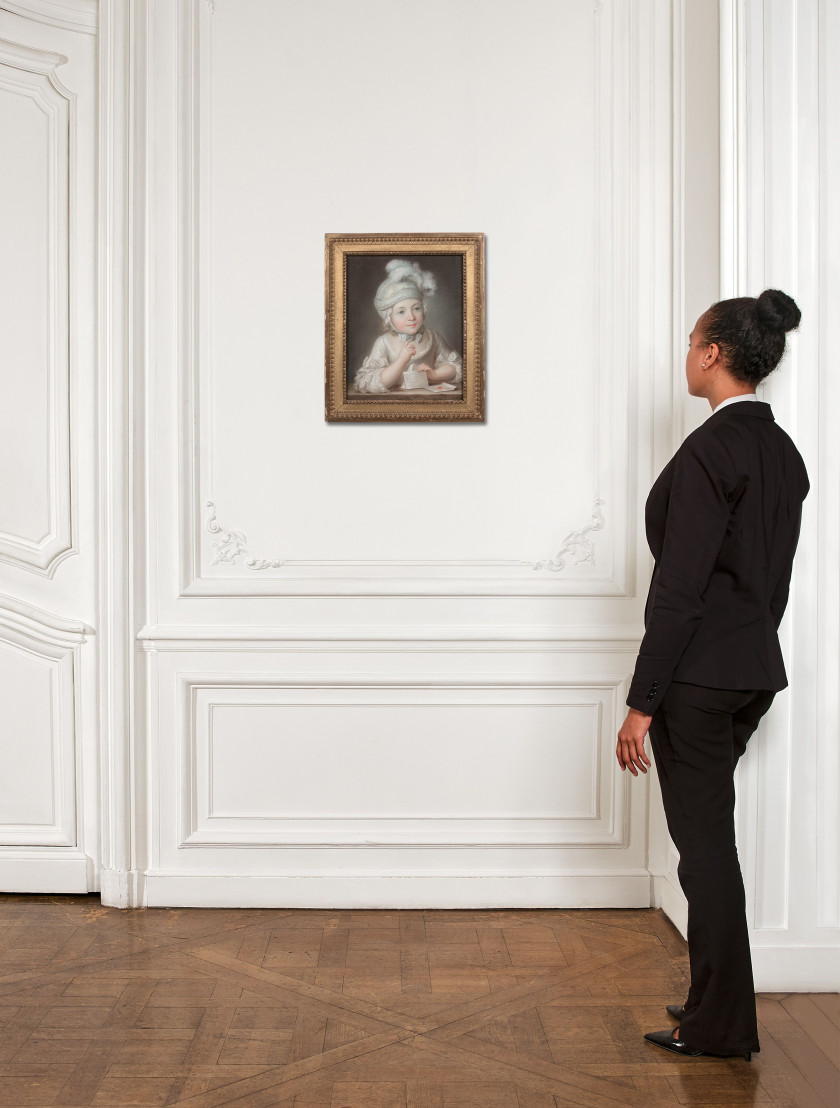 Jean-Martial FRÉDOU Fontenay-Saint-Père,1710 - Versailles, 1795 Portrait d'enfant au château de cartes Pastel