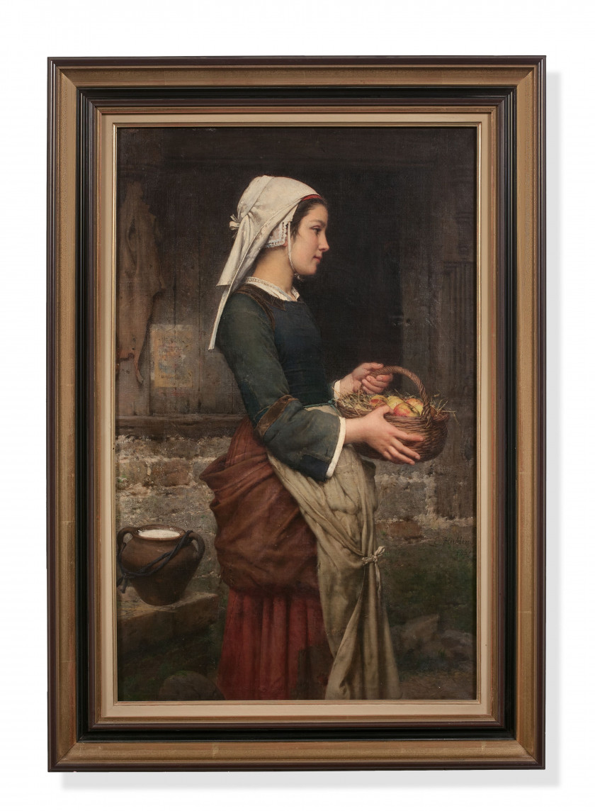 Emile Auguste HUBLIN Angers, 1830 - 1891 Le panier de pommes Huile sur toile (Toile d'origine)