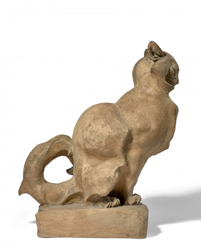 Thomas CARTIER Marseille, 1879 - Saint-Vallier, 1936 Chat assis Terre cuite