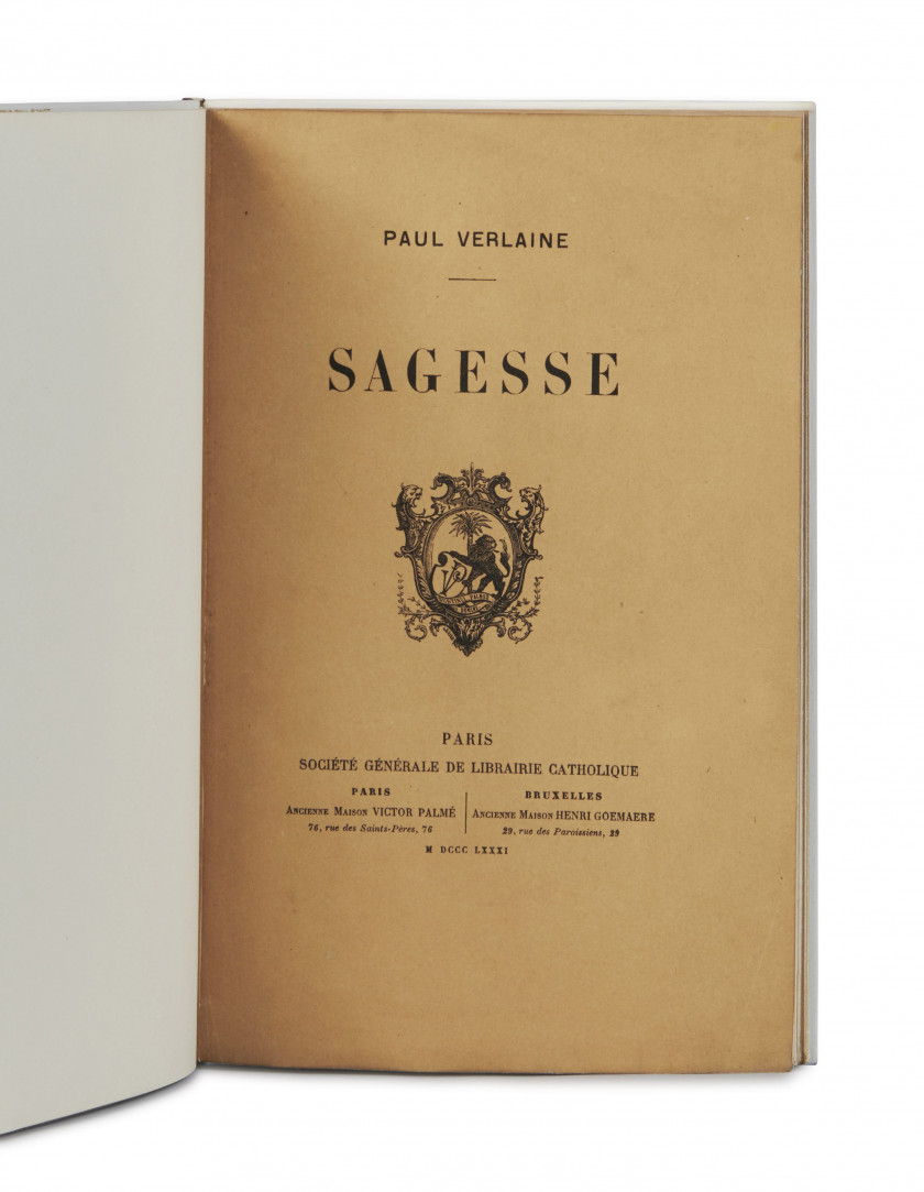 VERLAINE (Paul) Sagesse. Paris, Société générale de librairie catholique, ancienne maison Victor Palmé, Bruxelles, ancienne maison H...