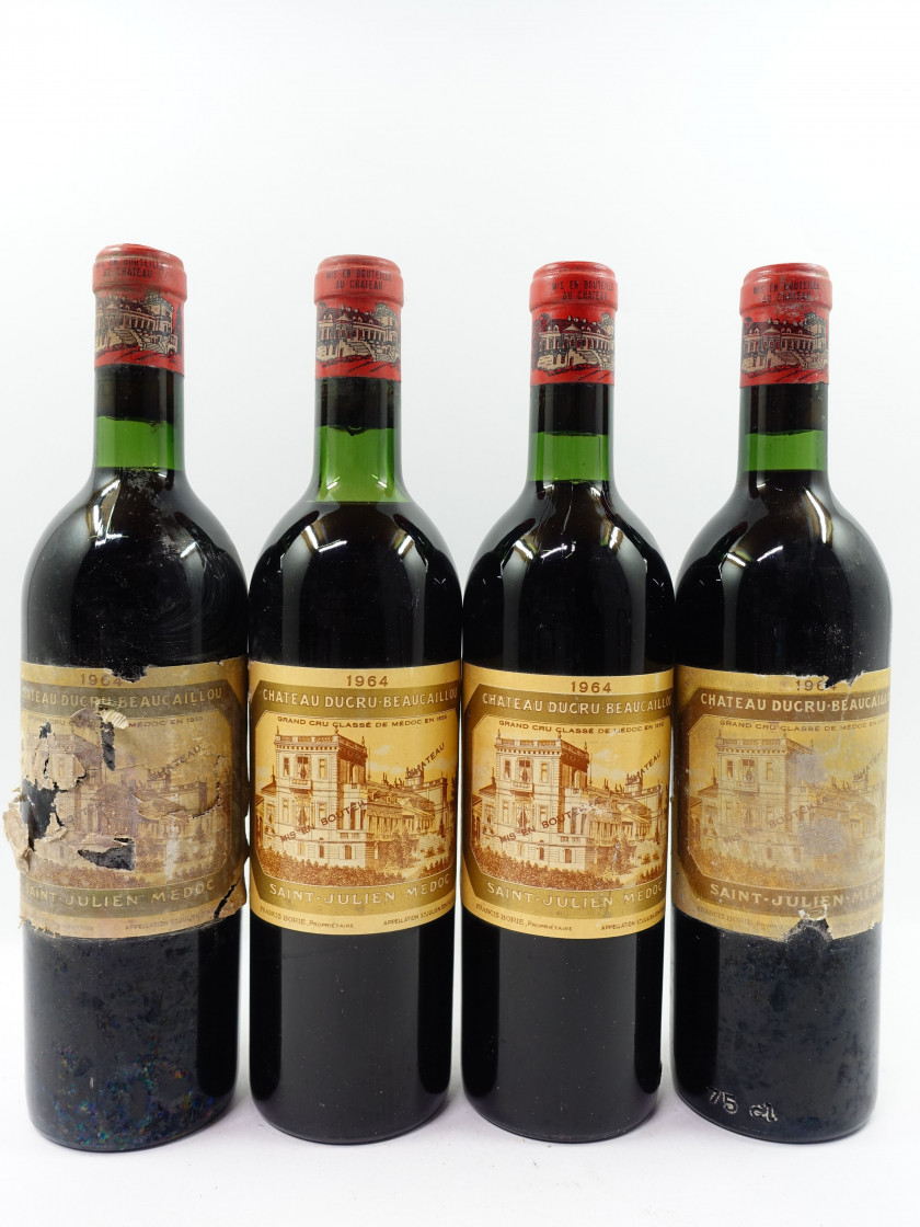 4 bouteilles CHÂTEAU DUCRU BEAUCAILLOU 1964 2è GC Saint Julien (2 base goulot