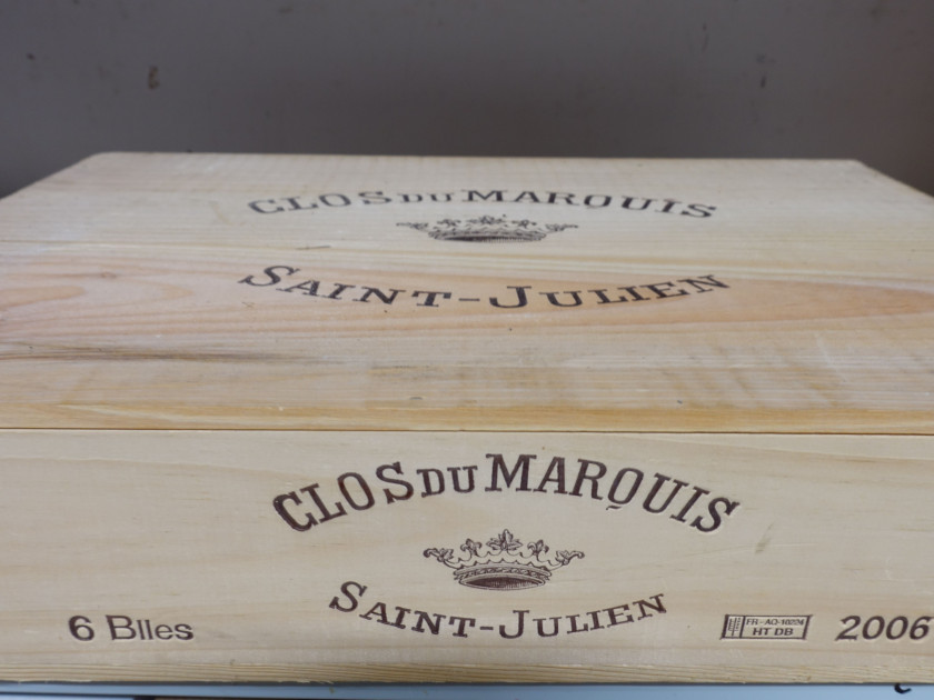 6 bouteilles CLOS DU MARQUIS 2006 Saint Julien Caisse bois d'origine