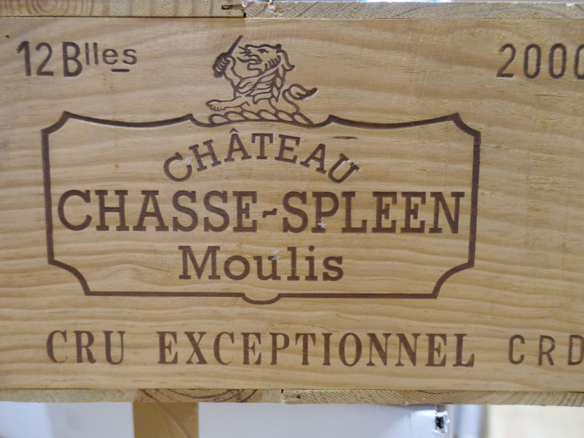 12 bouteilles CHÂTEAU CHASSE SPLEEN 2000 Moulis Caisse bois d'origine