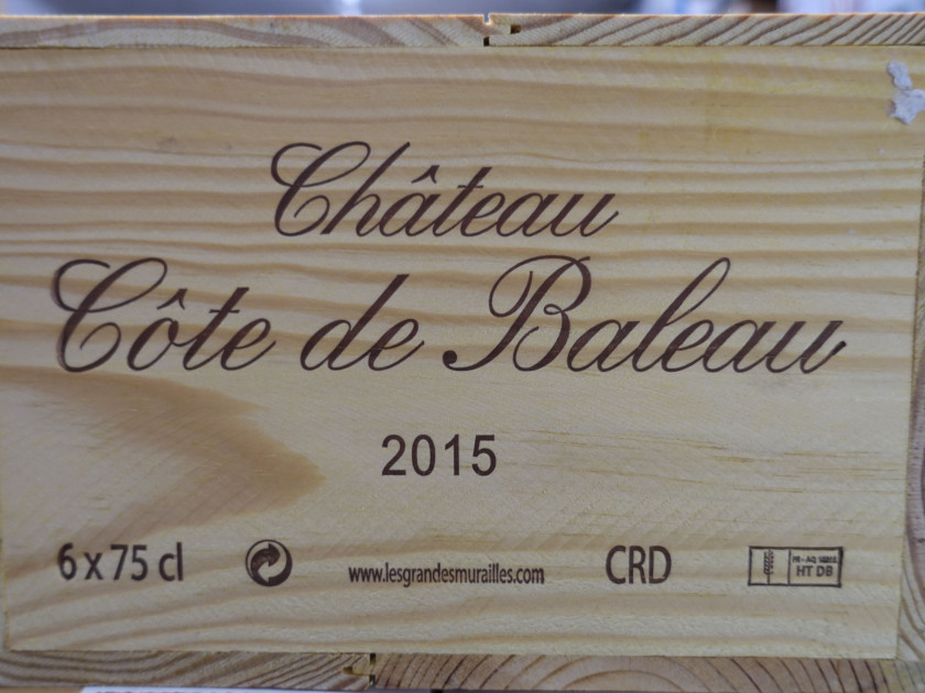 6 bouteilles CHÂTEAU COTE DE BALEAU 2015 GC Saint Emilion Caisse bois d'origine