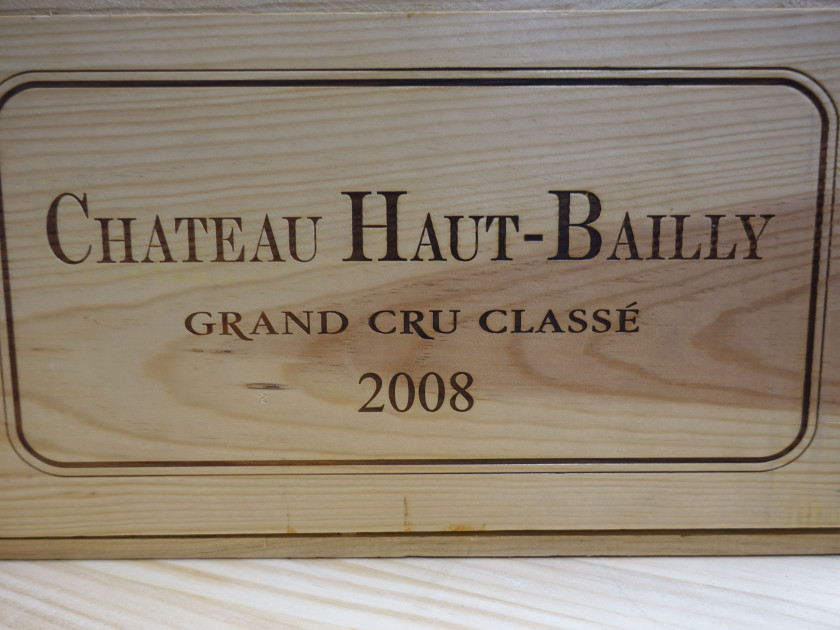 6 bouteilles CHÂTEAU HAUT BAILLY 2008 CC Pessac Léognan Caisse bois d'origine