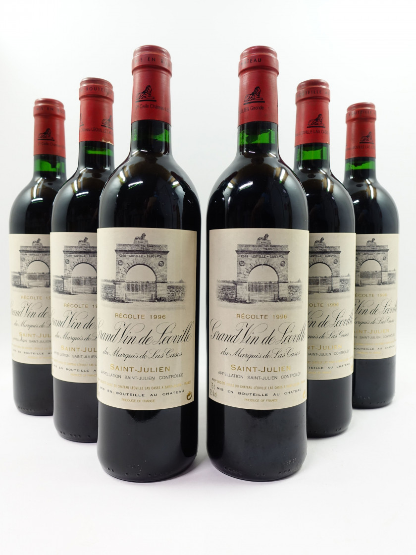 6 bouteilles CHÂTEAU LEOVILLE LAS CASES 1996 2è GC Saint Julien (étiquettes fanées