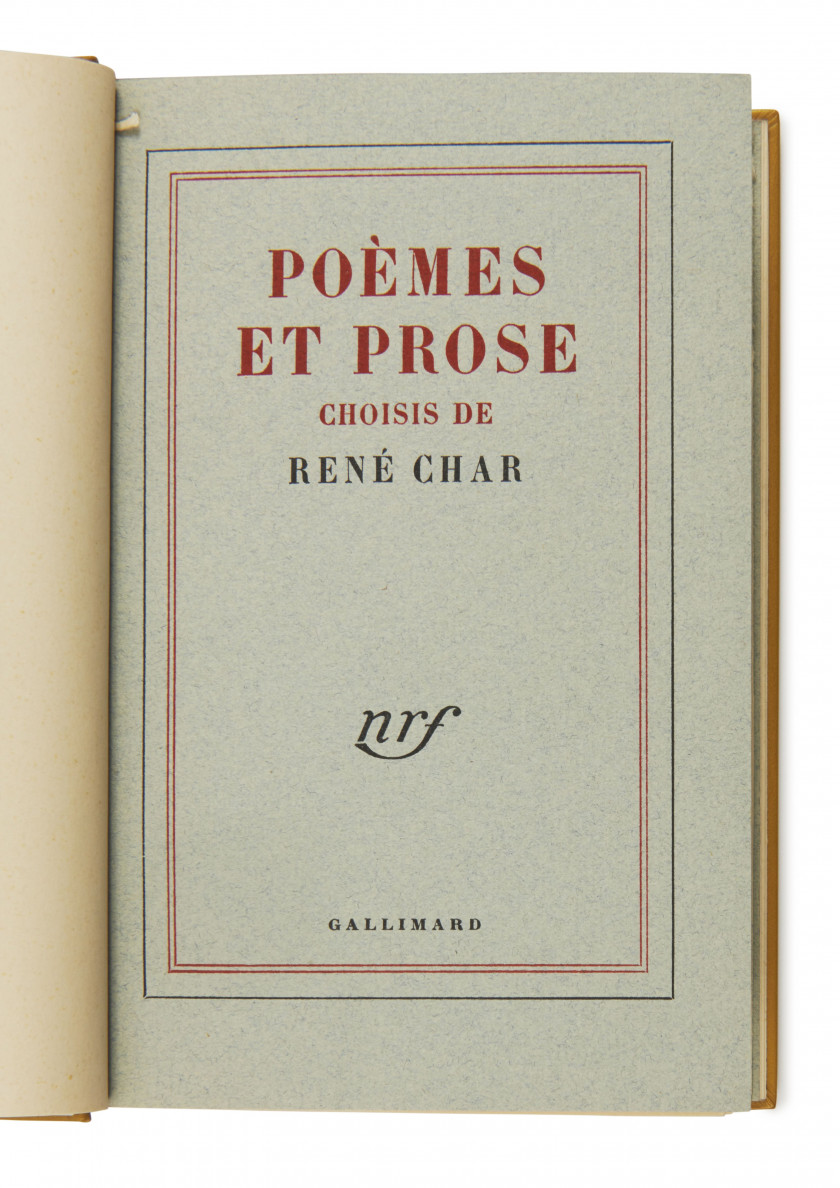 CHAR (René) Poèmes et proses choisis. Paris, Gallimard, 1957.