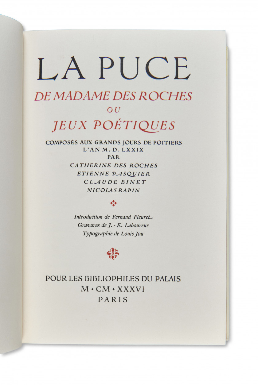 [LABOUREUR] La Puce de Madame des Roches, ou Jeux poétiques composés aux grands jours de Poitiers l'an M.D.LXXIX. Paris, pour les Bi..