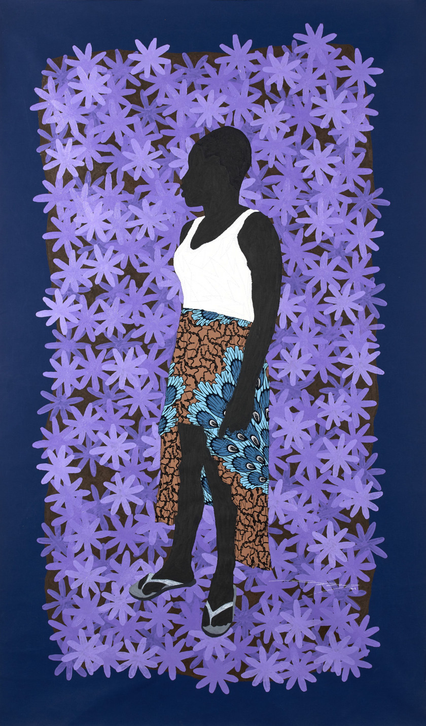 Raphael ADJETEY ADJEI MAYNE Né en 1983 - Ghana Kaki, 2021 Acrylique et tissu wax sur toile (toile présentée libre)