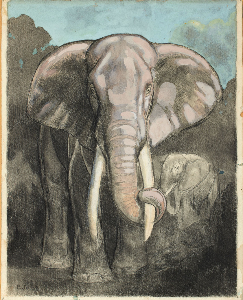 Paul JOUVE 1878-1973 Éléphants - 1966