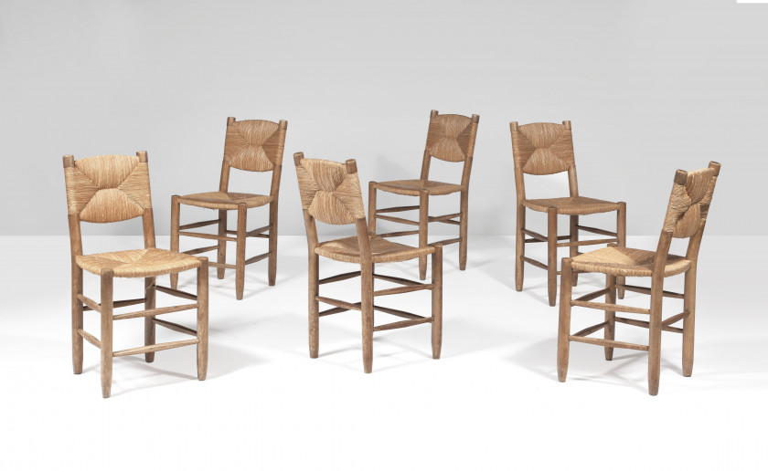 Charlotte PERRIAND 1903-1999 Suite de six chaises « Bauches » - le modèle créé en 1939