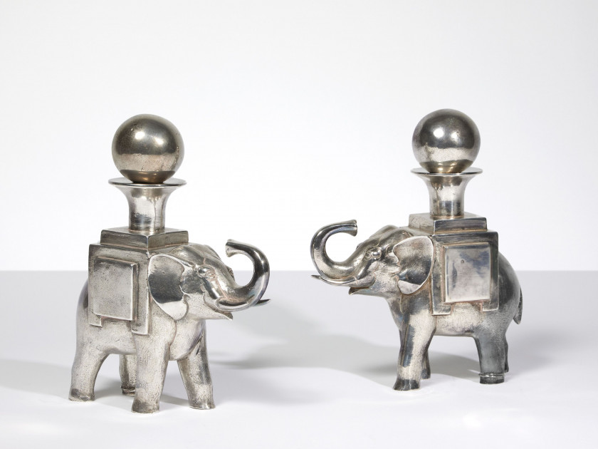 François-Xavier LALANNE 1927-2008 Rare paire de bougeoirs modèle « Éléphant » - circa 1990