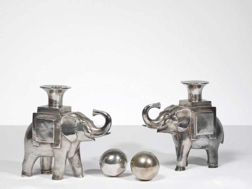 François-Xavier LALANNE 1927-2008 Rare paire de bougeoirs modèle « Éléphant » - circa 1990