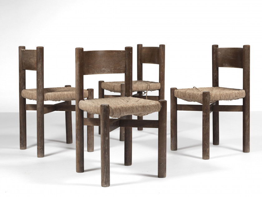 Charlotte PERRIAND 1903-1999 Suite de quatre chaises « Méribel » - le modèle créé en 1941