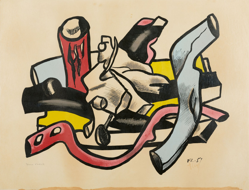 Fernand LEGER (d'après) (1881 - 1955) Composition - circa 1950 Lithographie en couleurs, exécutée d'après une gouache de 1951