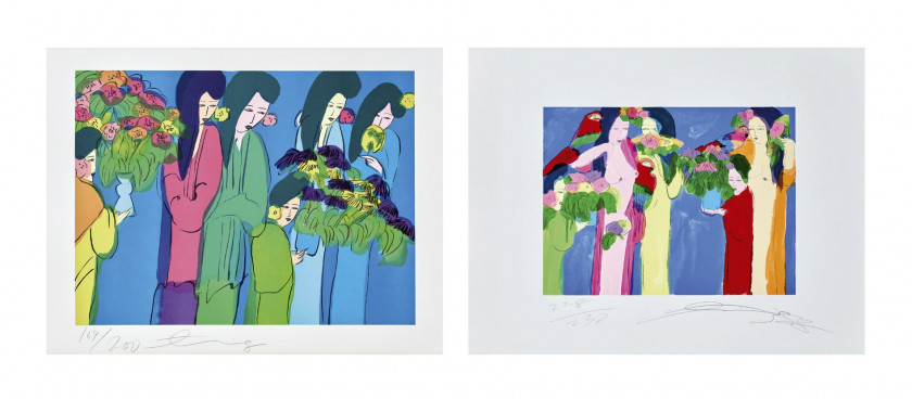 Walasse TING (1929 - 2010) Femmes et Fleurs - circa 1980 - 2 compositions 2 lithographies en couleurs