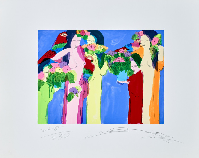 Walasse TING (1929 - 2010) Femmes et Fleurs - circa 1980 - 2 compositions 2 lithographies en couleurs