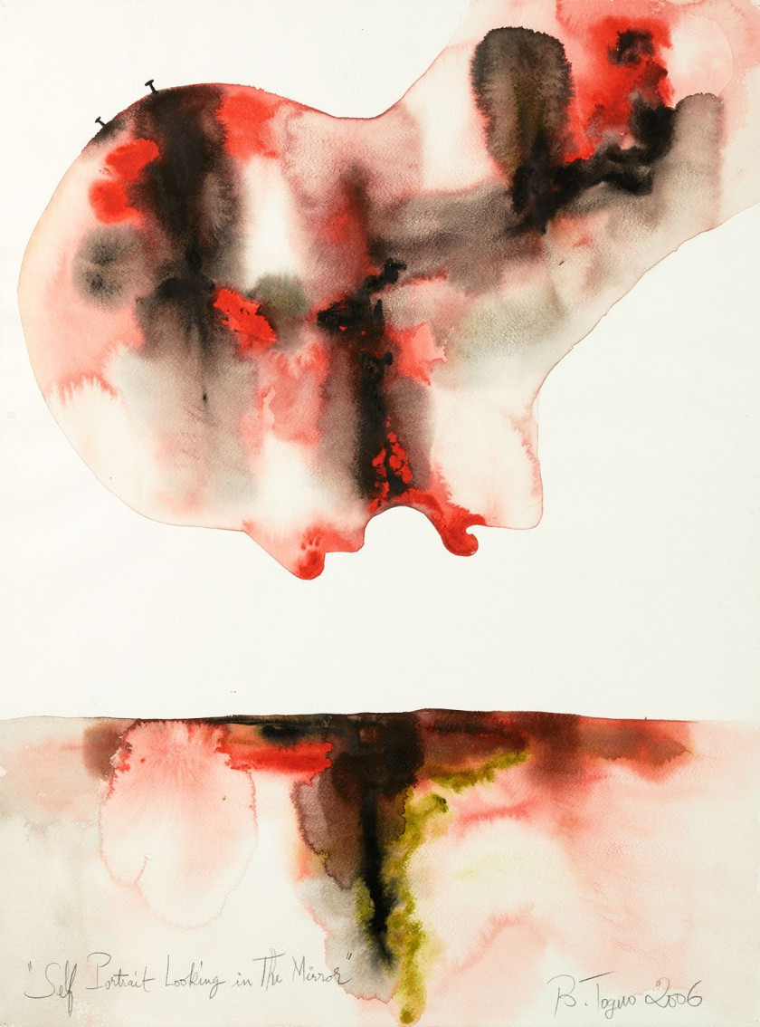 Barthélémy TOGUO Né en 1967 - Cameroun Self Portrait Looking in The Mirror, 2006 Aquarelle sur papier Arches