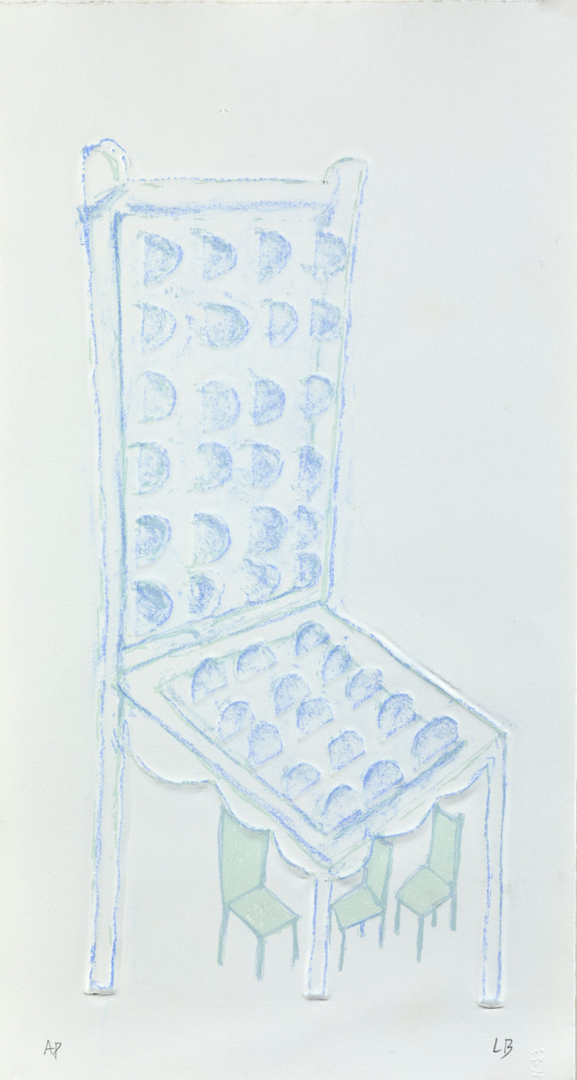 Louise BOURGEOIS (1911 - 2010) Le père et les 3 fils II – 1999 Lithographie avec embossage et pastel bleu-ciel