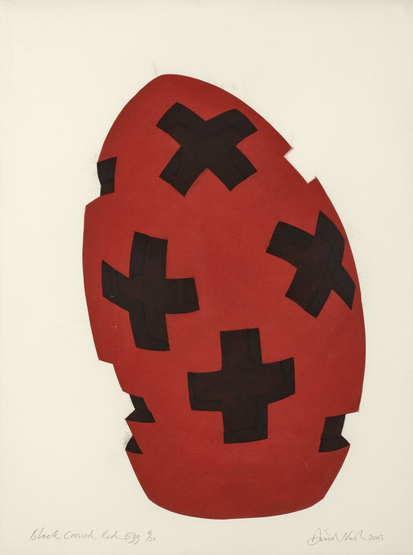 David NASH (Né en 1945) Black crossed red egg - 2003 Pochoir en couleurs