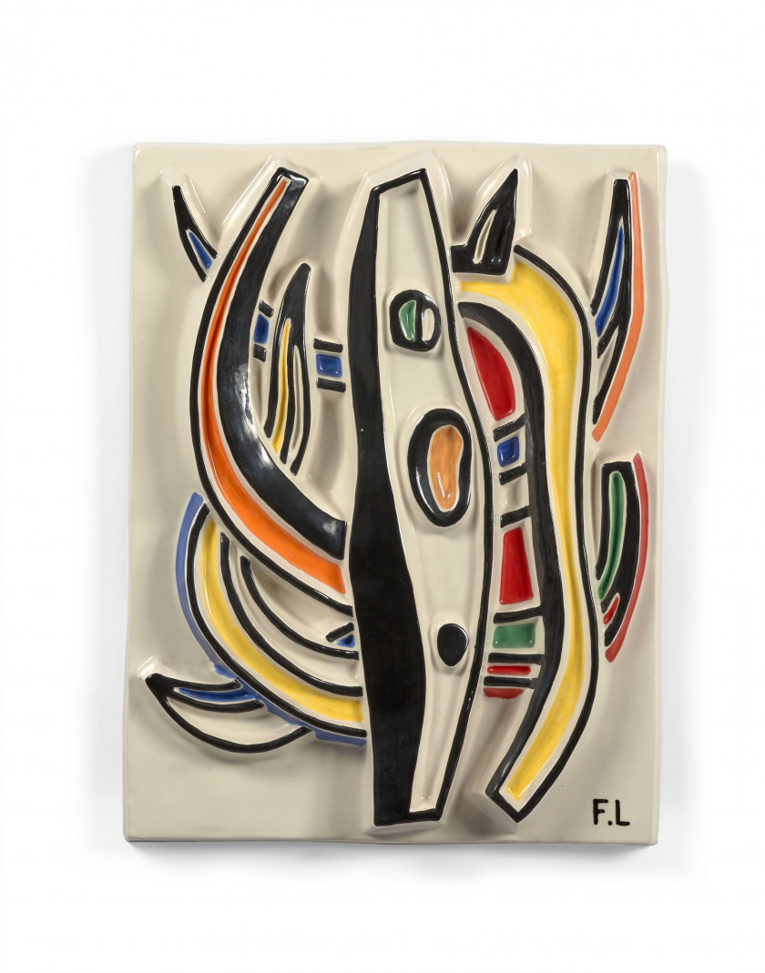 Fernand LEGER (d'après) & Claude Brice (1881 - 1955) Composition abstraite - circa 1950 Céramique émaillée et peinte à décor polychr..