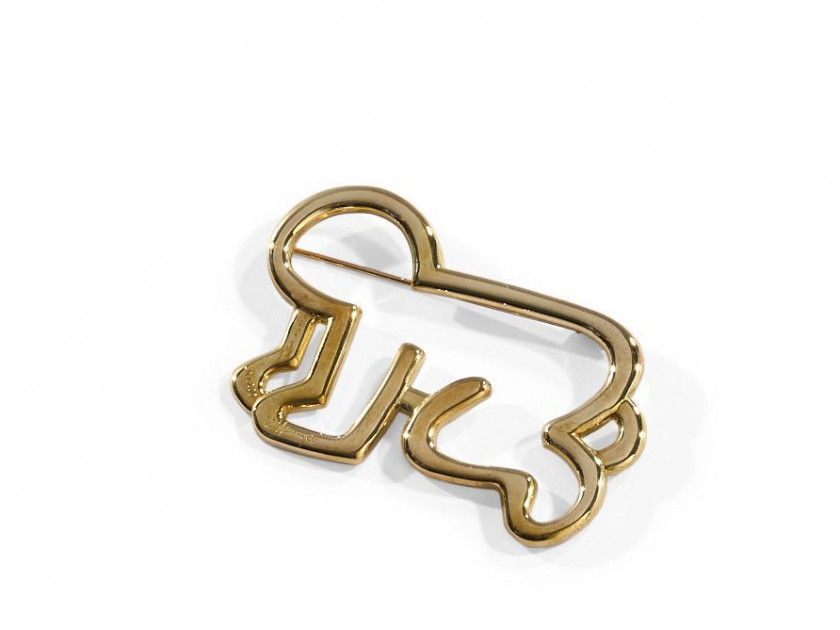 Keith HARING (1958 - 1990) Golden Baby - 1989 Broche en or
