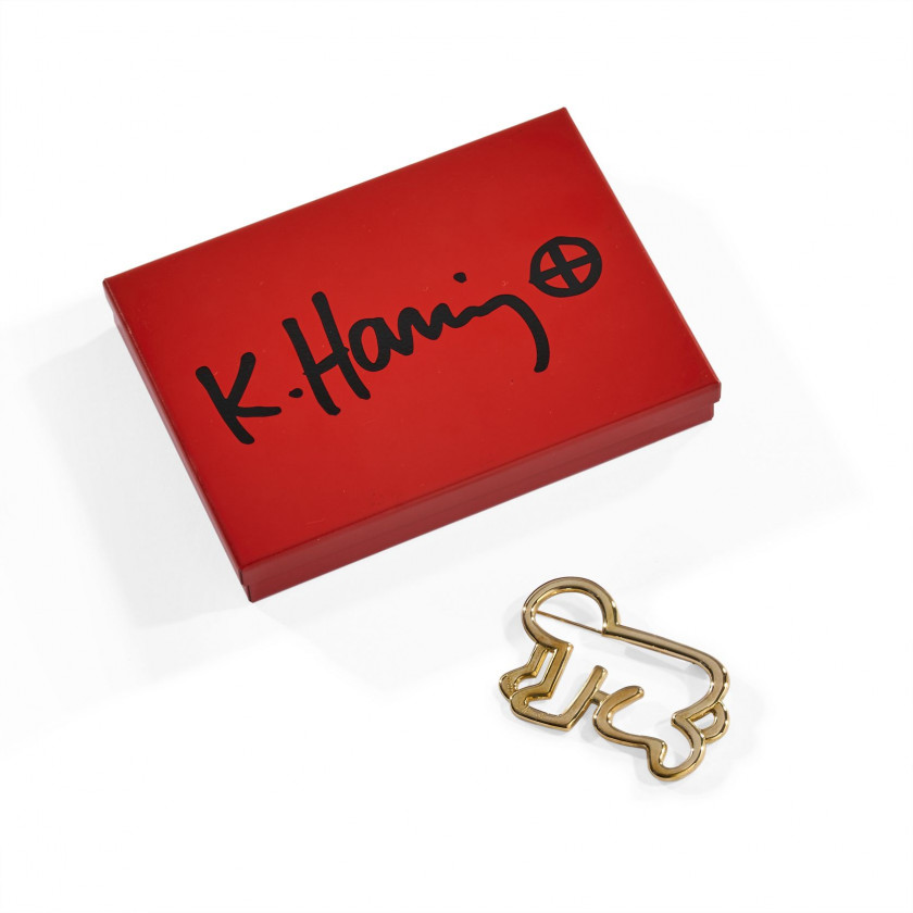 Keith HARING (1958 - 1990) Golden Baby - 1989 Broche en or