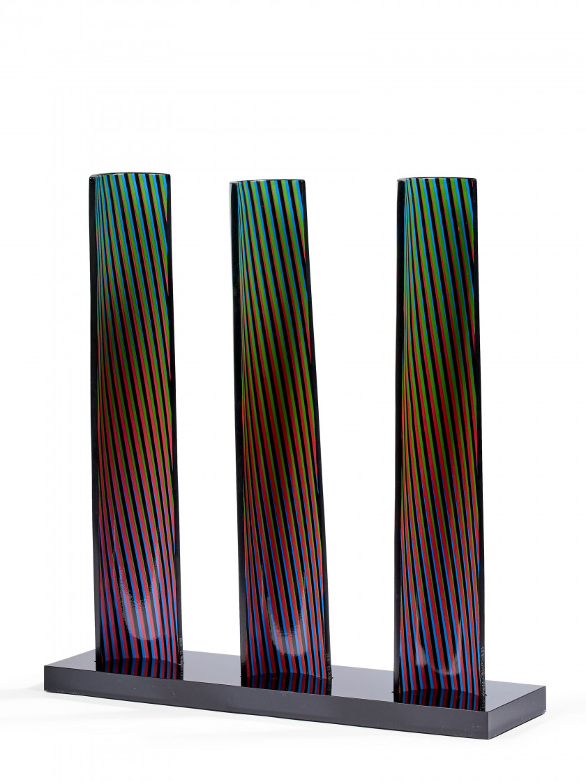 Carlos CRUZ-DIEZ (1923 - 2019) Cromovela Série 13 - 2018 Stèle ( x 3) en céramique polychrome