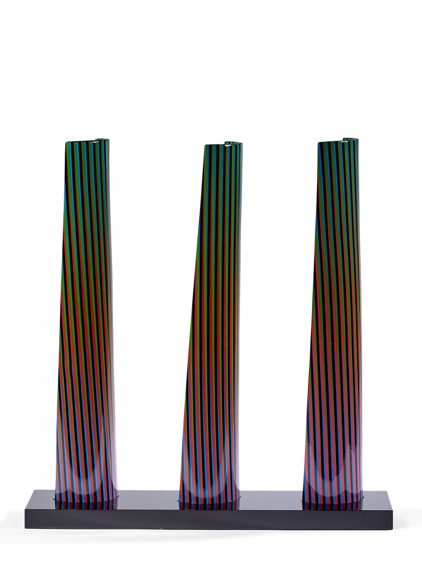 Carlos CRUZ-DIEZ (1923 - 2019) Cromovela Série 13 - 2018 Stèle ( x 3) en céramique polychrome