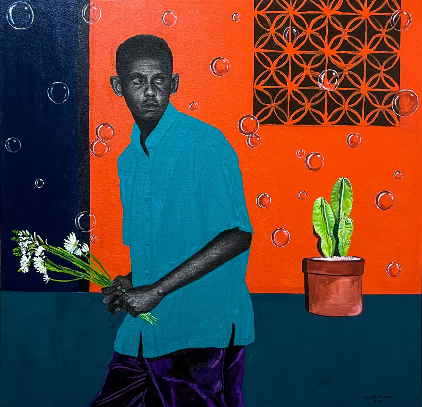 Olamide OGUNADE Né en 1996 - Nigéria In search of thyself, 2021 Acrylique et fusain sur toile