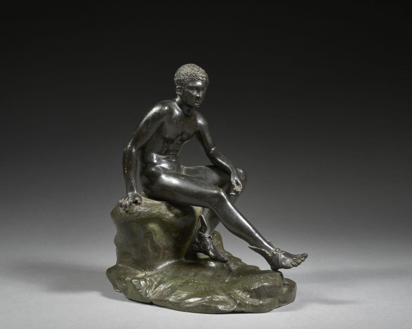 FIGURE EN BRONZE, ITALIE, XIXe SIÈCLE D'après l'Antique Mercure au repos