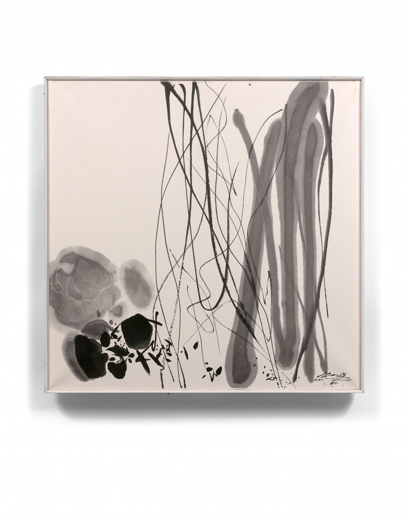 CHU Teh-Chun (1920 - 2014) Moulin 04 N°3 - 1996 Encre de Chine sur papier marouflé sur toile
