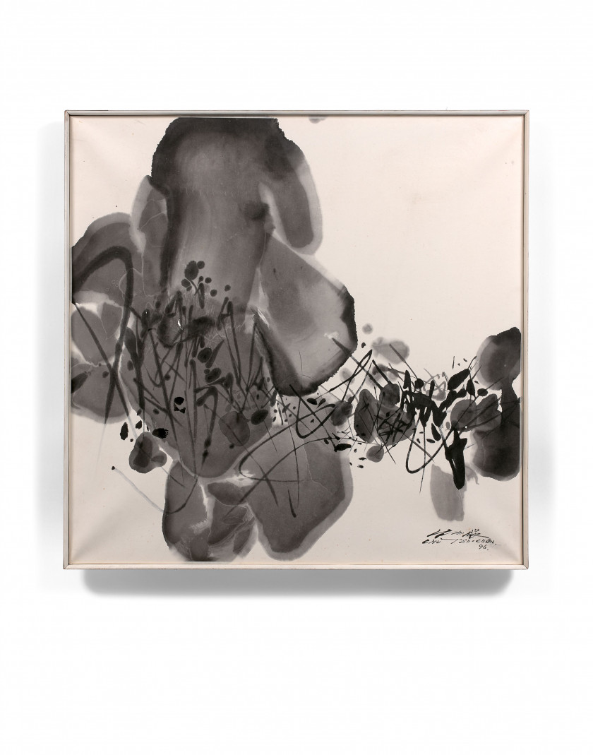 CHU Teh-Chun (1920 - 2014) Moulin 04 N°2 - 1996 Encre de Chine sur papier marouflé sur toile