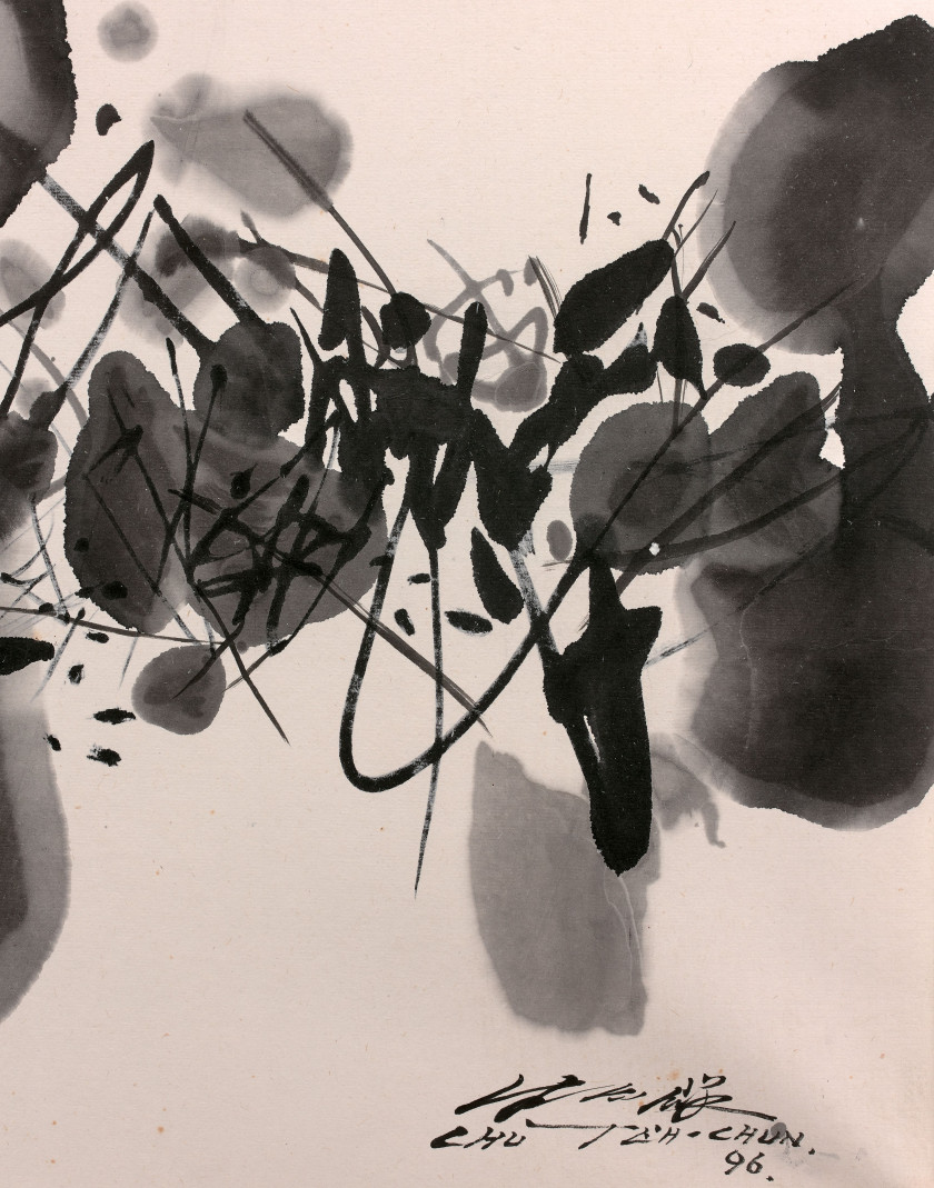 CHU Teh-Chun (1920 - 2014) Moulin 04 N°2 - 1996 Encre de Chine sur papier marouflé sur toile
