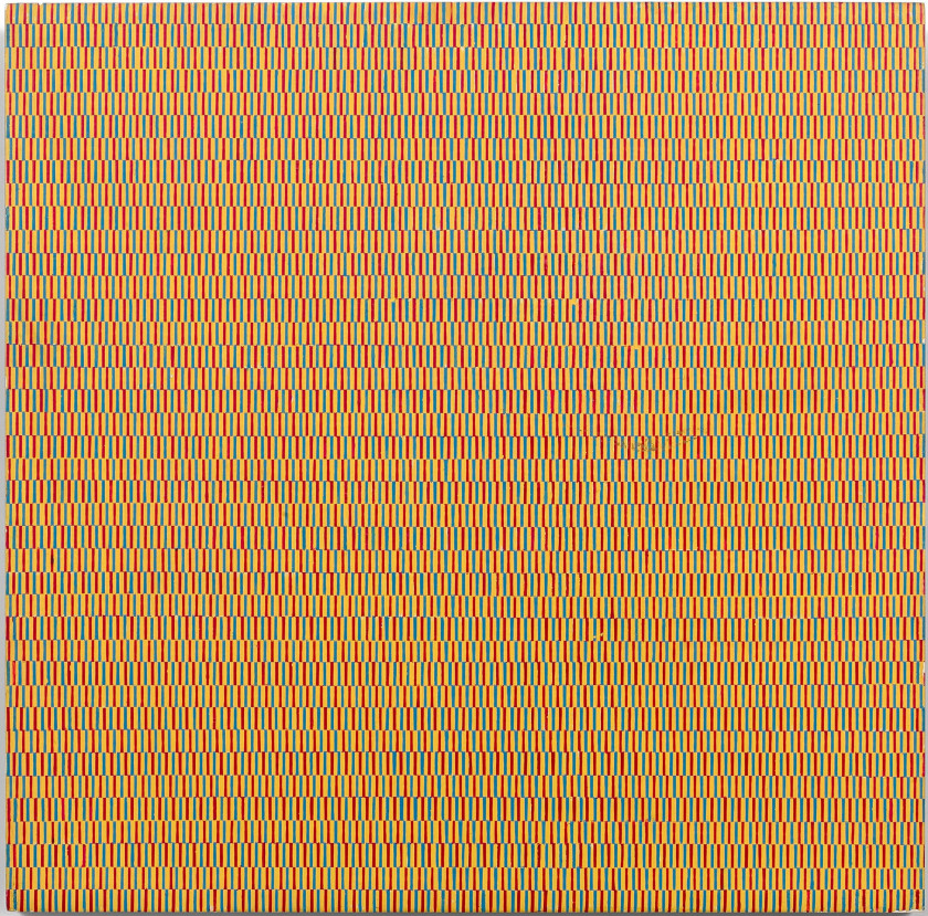 François MORELLET (1926 - 2016) Bleu jaune rouge n°1 - 1974 Huile sur bois