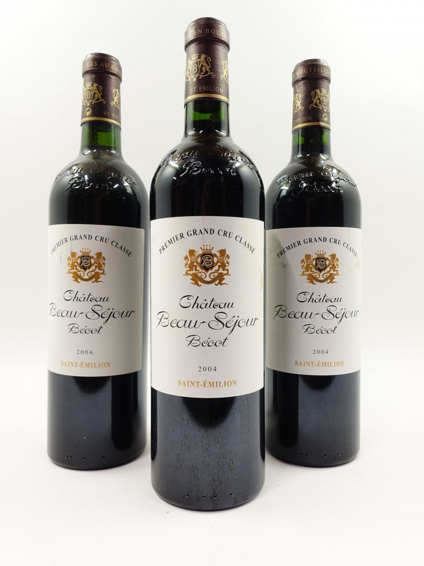 11 bouteilles CHÂTEAU BEAUSEJOUR BECOT 2004 1er GCC (B) Saint Emilion (étiquettes léger tachées