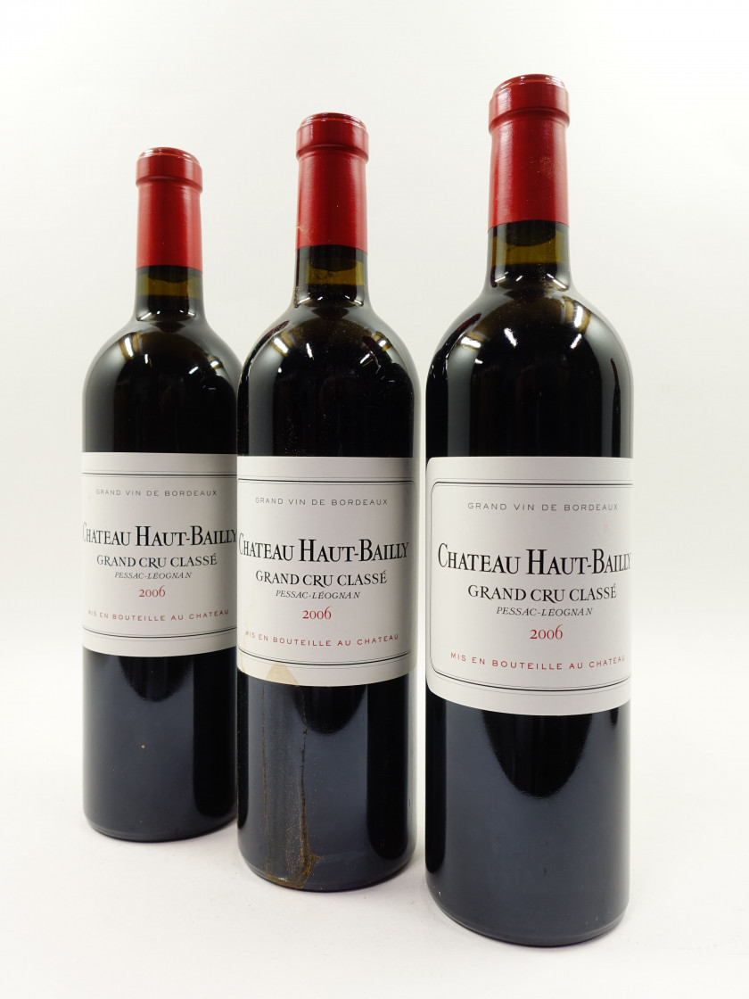 12 bouteilles CHÂTEAU HAUT BAILLY 2006 CC Pessac Léognan (étiquettes légér tachées)