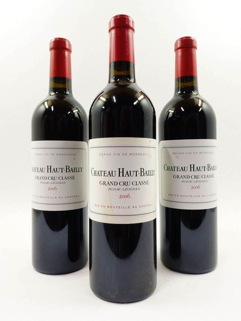 12 bouteilles CHÂTEAU HAUT BAILLY 2006 CC Pessac Léognan (étiquettes légér tachées)