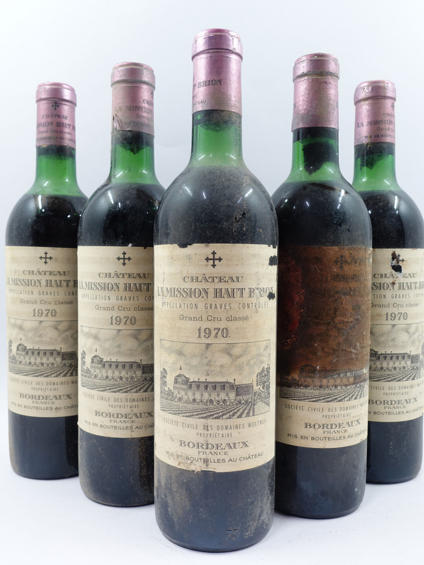 5 bouteilles CHÂTEAU LA MISSION HAUT BRION 1970 CC Pessac Léognan (1 légèrement bas